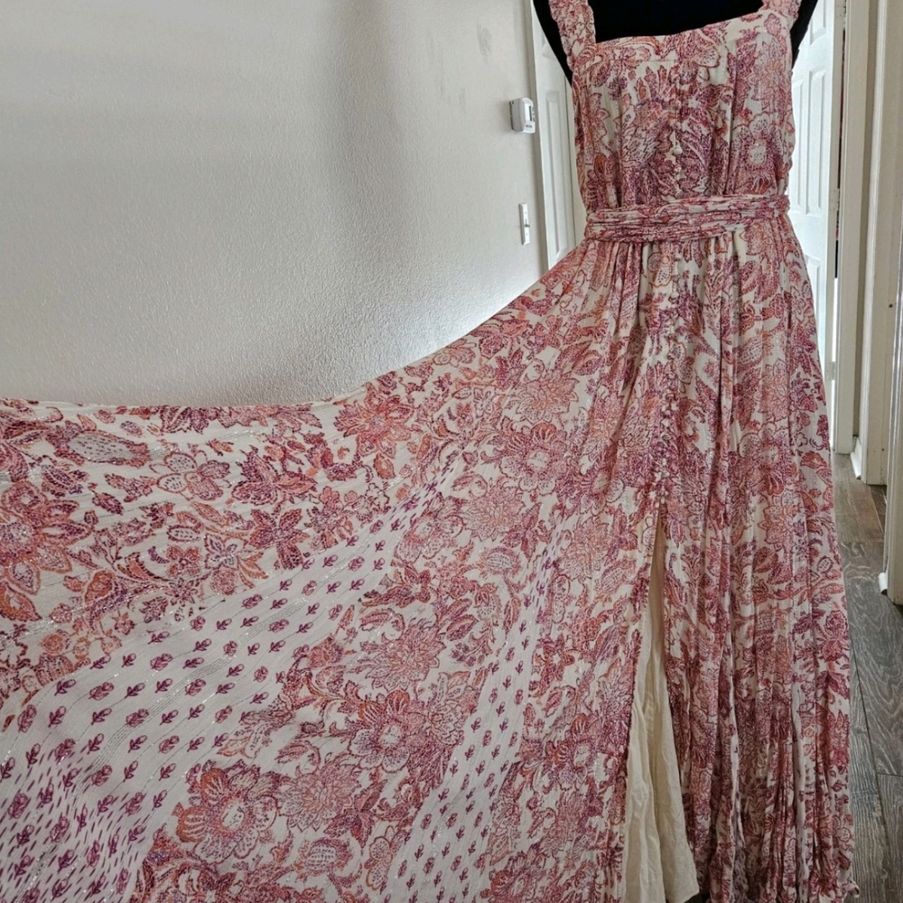 Hemant & Nandita Elegant Pink Patterned Maxi Dress-Size XL